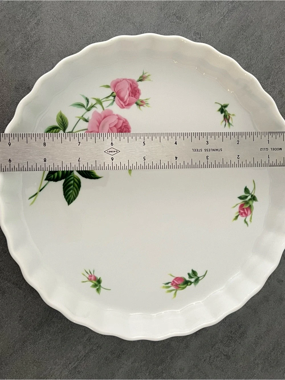 Christineholm Quiche Tart Pie Dish White Pink Rose Floral Cottagecore 9.5